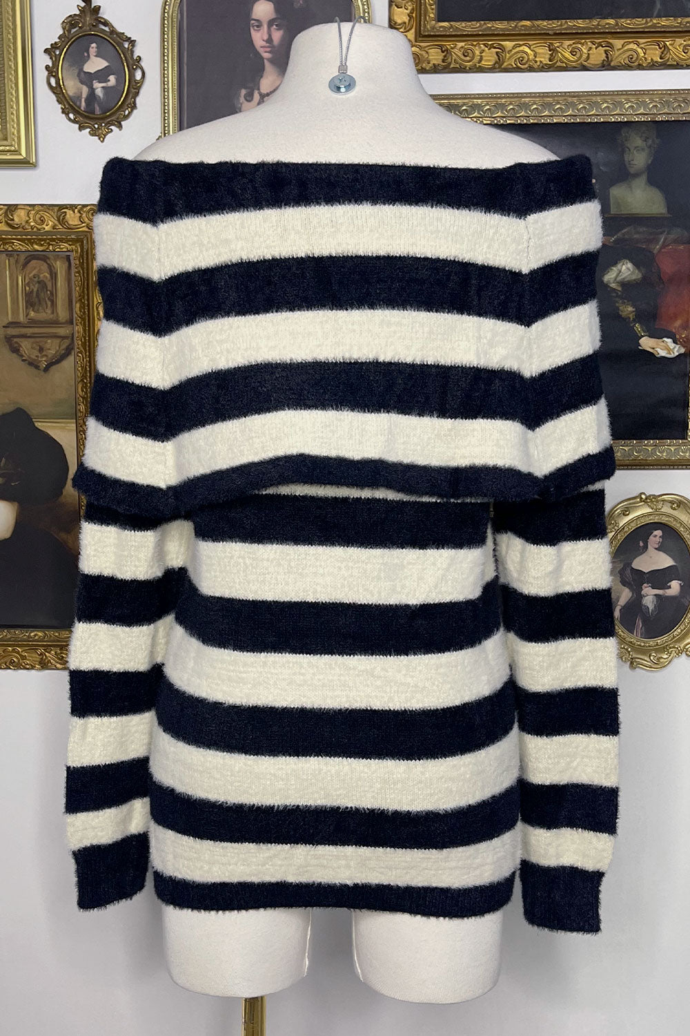 CATHERINE OFF SHOULDER STRIPED SWEATER