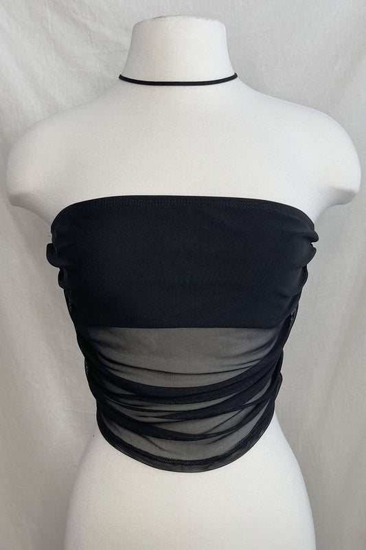 LORA STRAPLESS RUCHED MESH TOP